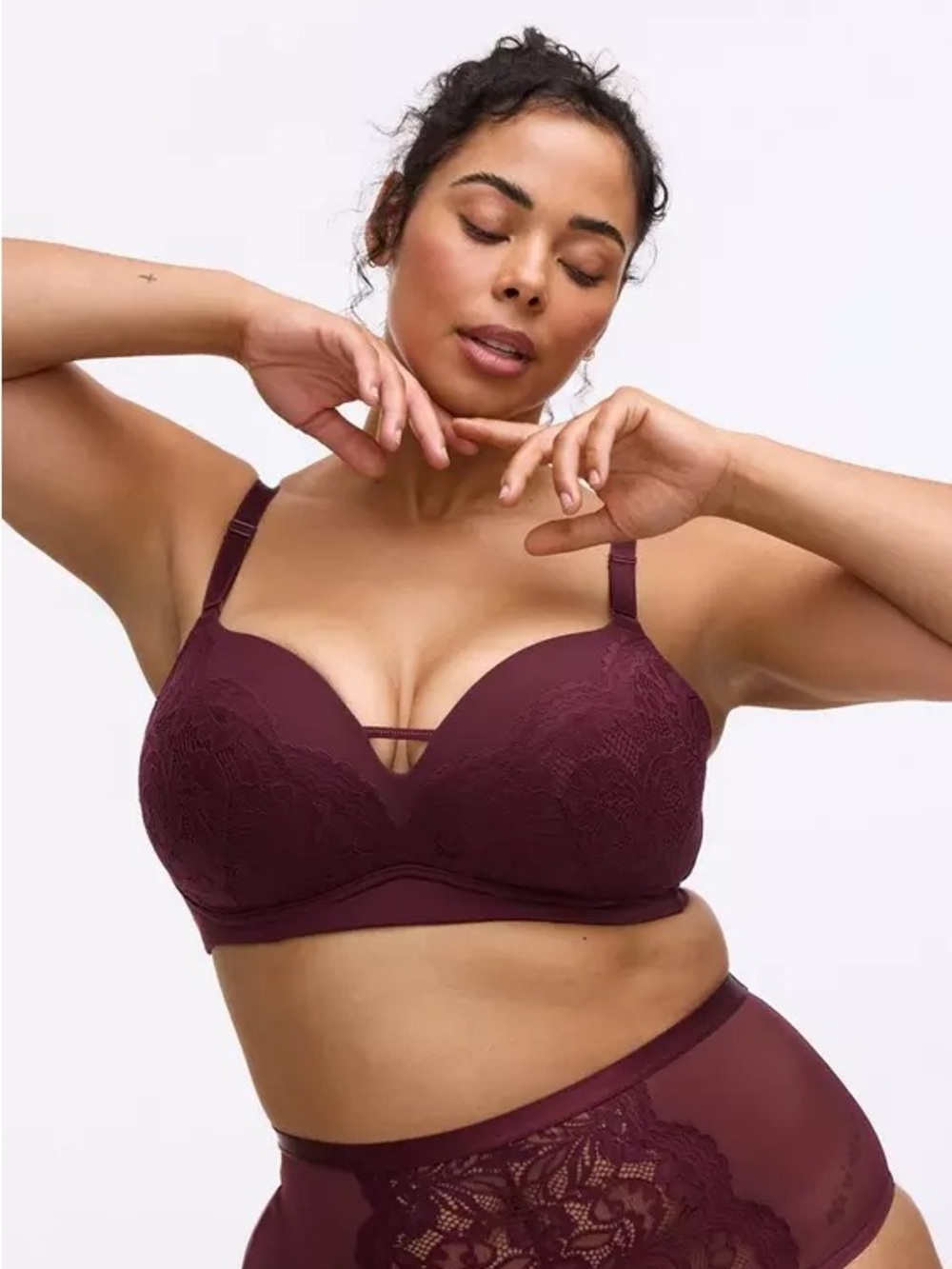 Torrid Nightfall Lace Wirefree Push Up Bra 42DD Fig Purple 360 Back Smoothing